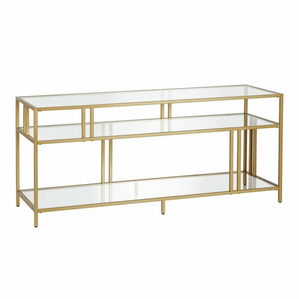 Hudson & Canal Henn  Hart  Cortland Brass TV Stand with Glass Shelves - 24 x 55 x 16 in. TV0488